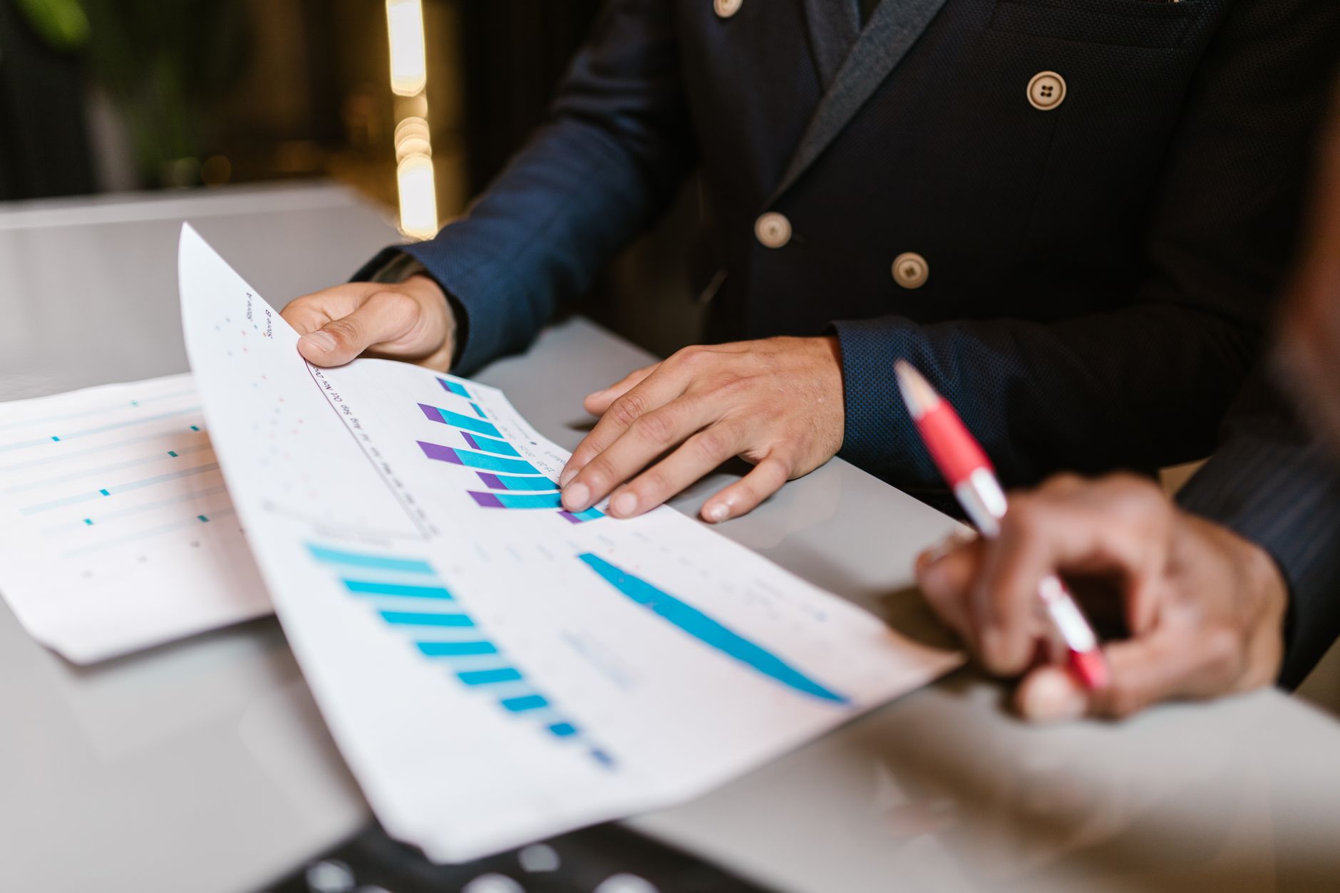 Business executive reviewing analytics reports